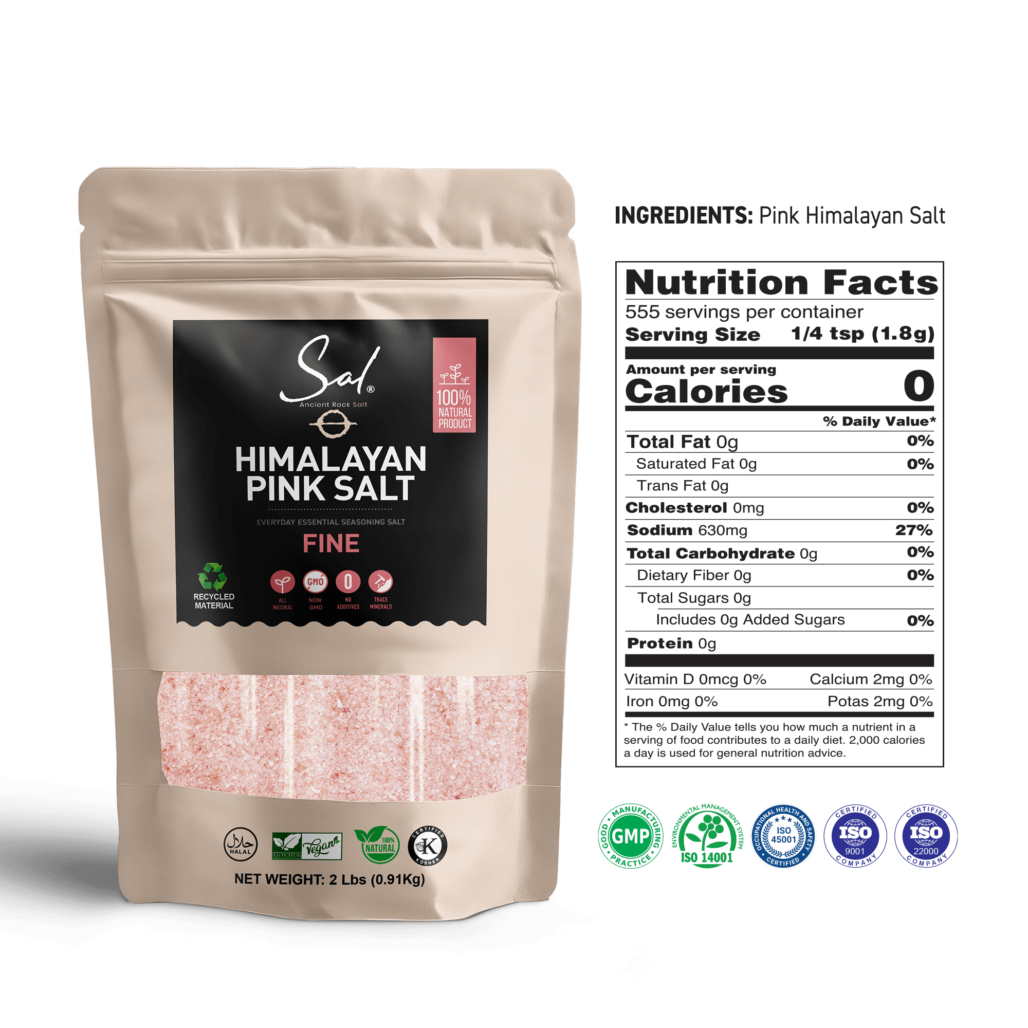 Himalayan Pink Salt, Fine, 2 lb Pouch - View 3